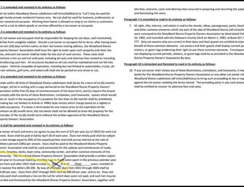 Proposed revisions to Woodland Shores covenants.